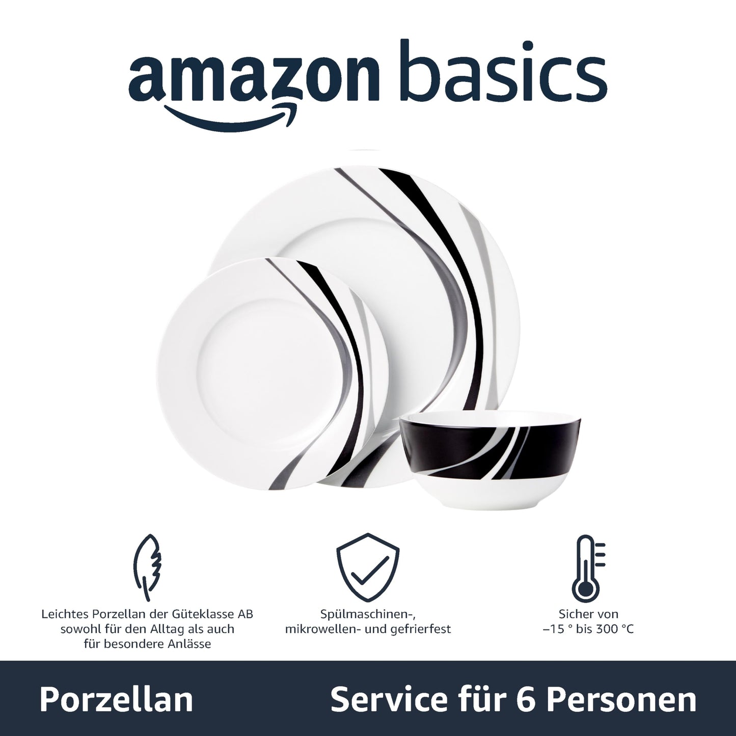 Basics Geschirrservice, 18 Stück, Wirbel, für 6 Personen